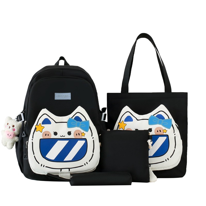 Four-piece schoolbag set, cartoon for girls, durable backpack for primary school students, high appearance level, cute cat for girls, junior high school student backpack Item Picture