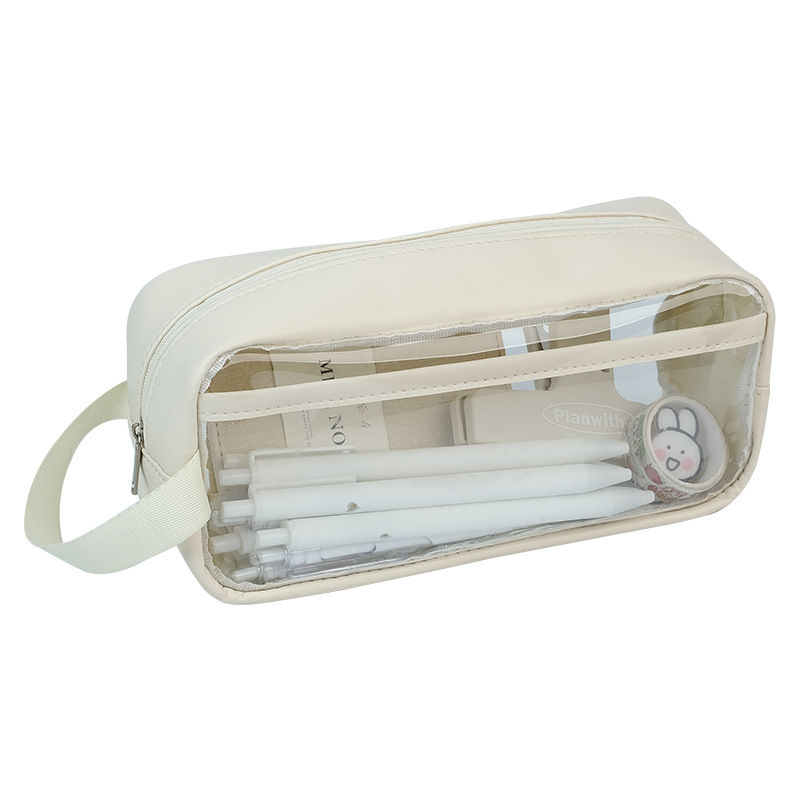 Transparent pen case, InS-style milk salt portable hand-held storage bag, waterproof, large capacity, high appearance level stationery storage box Item Picture