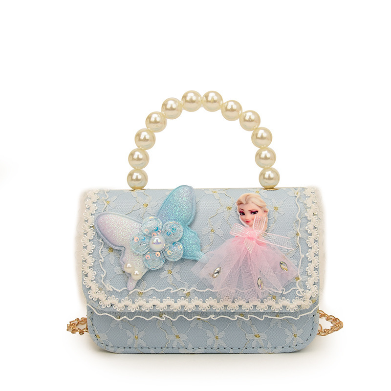 Children's little Chanel princess single-shoulder bag, fashionable cartoon Elsa girl gradient bow bead hand-held crossbody bag Item Picture
