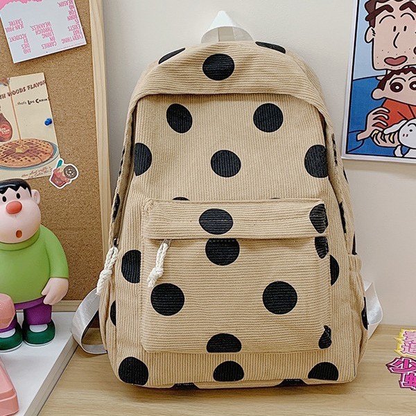 New autumn and winter student backpack, corduroy, cute polka dot, large-capacity girls' schoolbag, casual forest-style backpack Application Scenario
