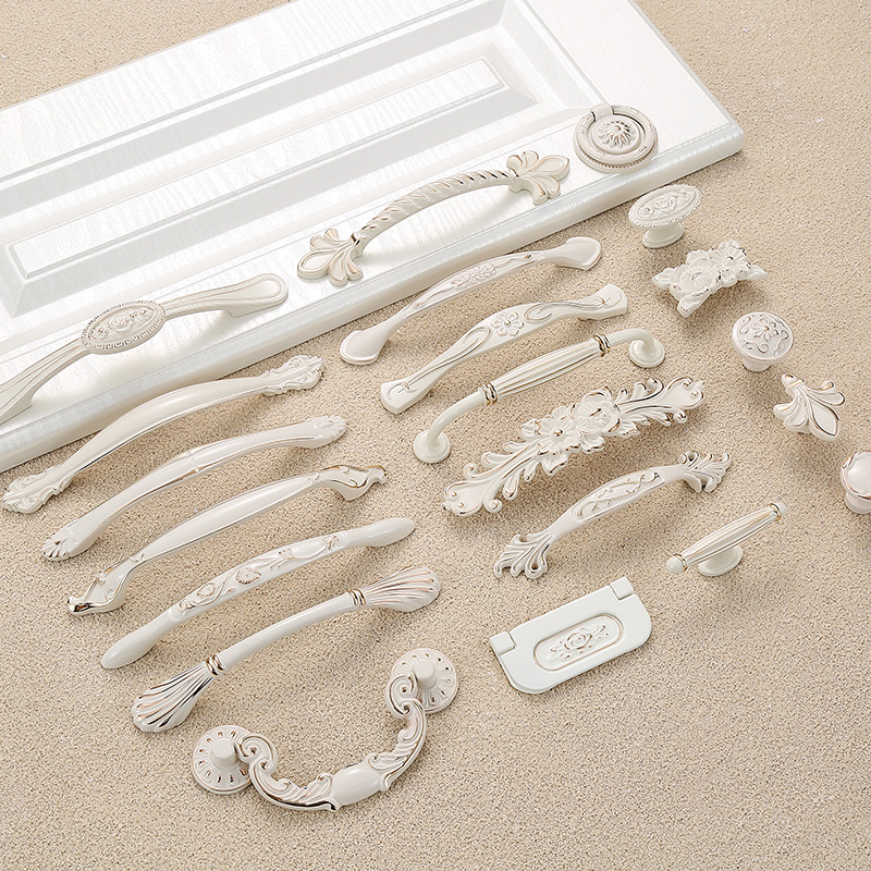 Ivory white handle, door handle, cabinet drawer, zinc alloy, European modern and simple, single-hole round, fine, thickened full figure