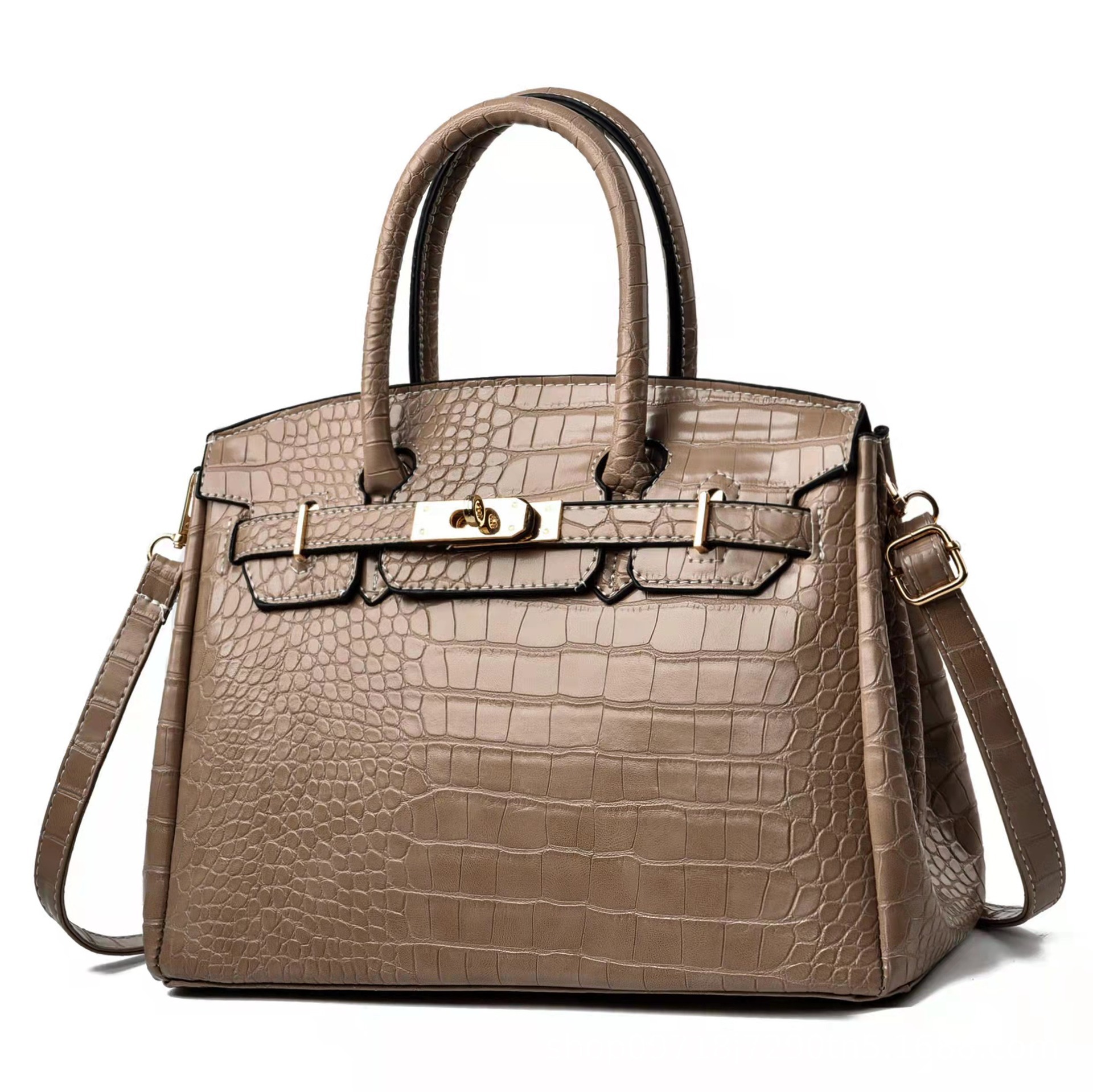 Crocodile pattern platinum bag Kelly Bag 2024 New style European and American foreign trade fashion middle-aged lady's hand-held shoulder crossbody bag Item Picture