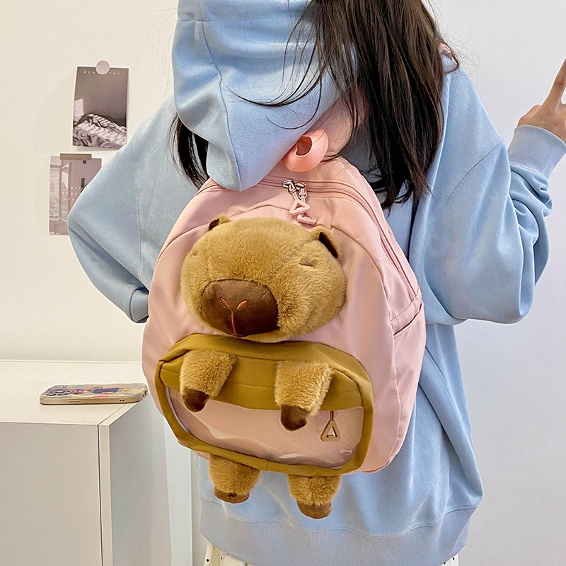 Cartoon children's Capibara plush backpack, large capacity cute schoolbag for girls, Capybara versatile casual backpack Specification drawing