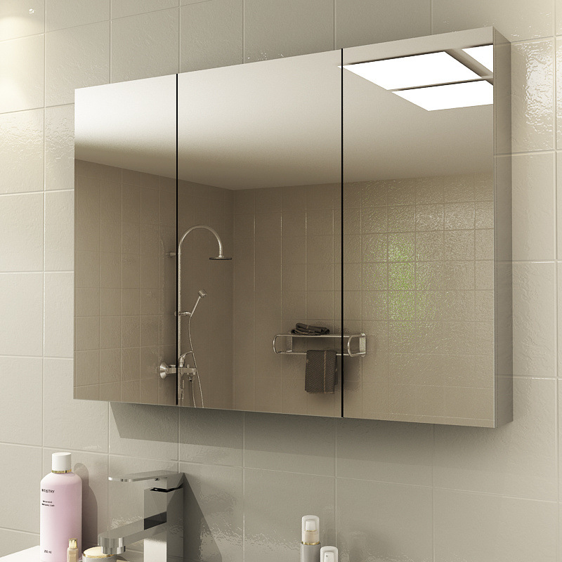 Stainless steel bathroom mirror cabinet, wall-mounted toilet mirror box, toilet and bathroom mirror with storage rack, dressing and storage full figure