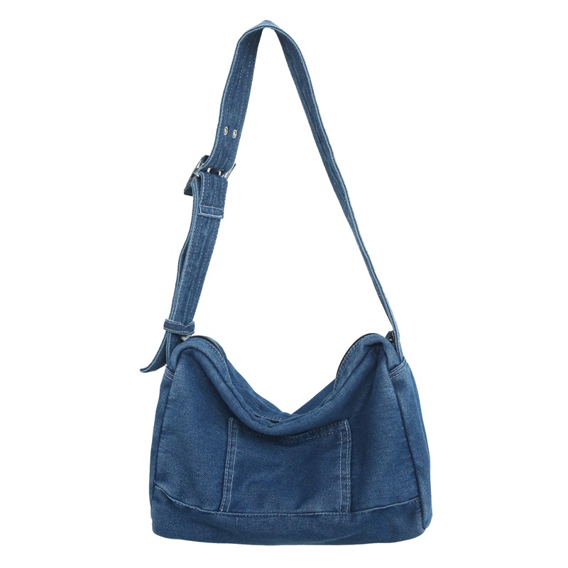Japanese-style washed denim canvas bag, women's large-capacity crossbody bag, 2024 new style college student casual single-shoulder bag Item Picture