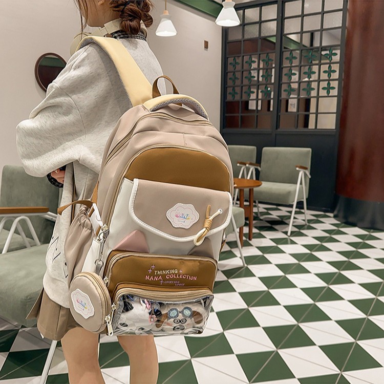 The ins large-capacity backpack is sweet, cute, fashionable and trendy. It is a macaron-colored backpack with a fresh and clean style details Picture