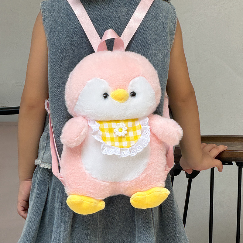 New cartoon apron, penguin backpack, cute and girlish plush toy, penguin doll, coin purse wholesale Specification drawing