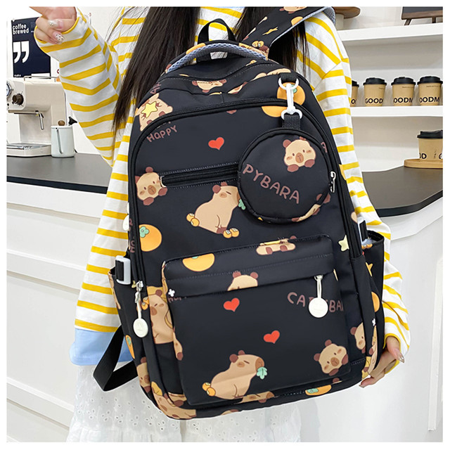 The new large-capacity Capibala animal print backpack is cute, lightweight and lightweight, a student backpack full figure
