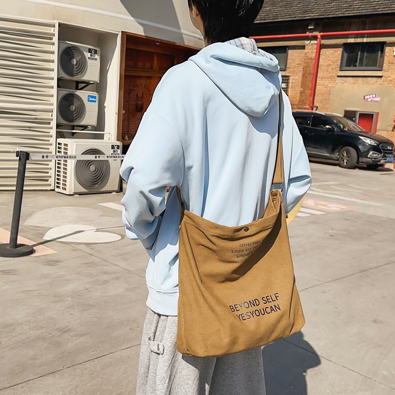Crossbody bag for men, Japanese artistic style, college student cloth bag, casual handbag, large capacity, laid-back style, single-shoulder bag for women details Picture