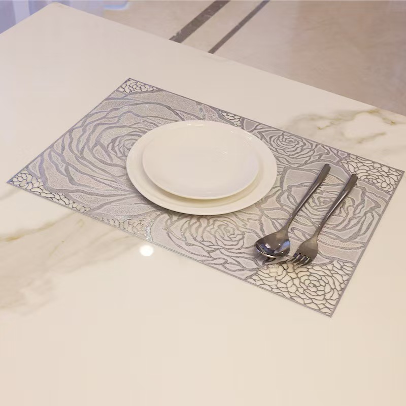 厂家餐垫欧式PVC餐垫镂空隔热垫酒店耐热特斯林西餐垫免洗碗垫杯 白底实物图