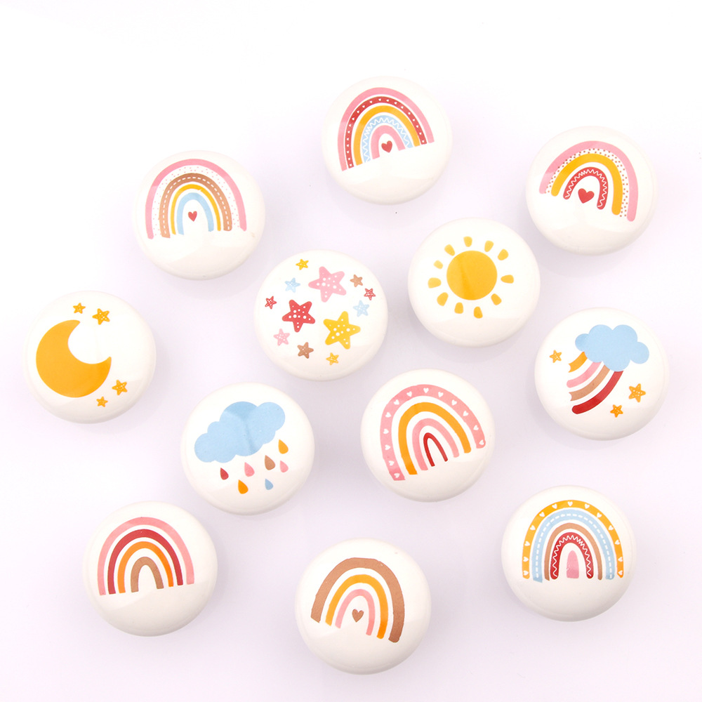 Creative cartoon ceramic cute rainbow weather drawer handles, cabinet doors, wardrobe handles, eco-friendly kindergarten handles Item Picture