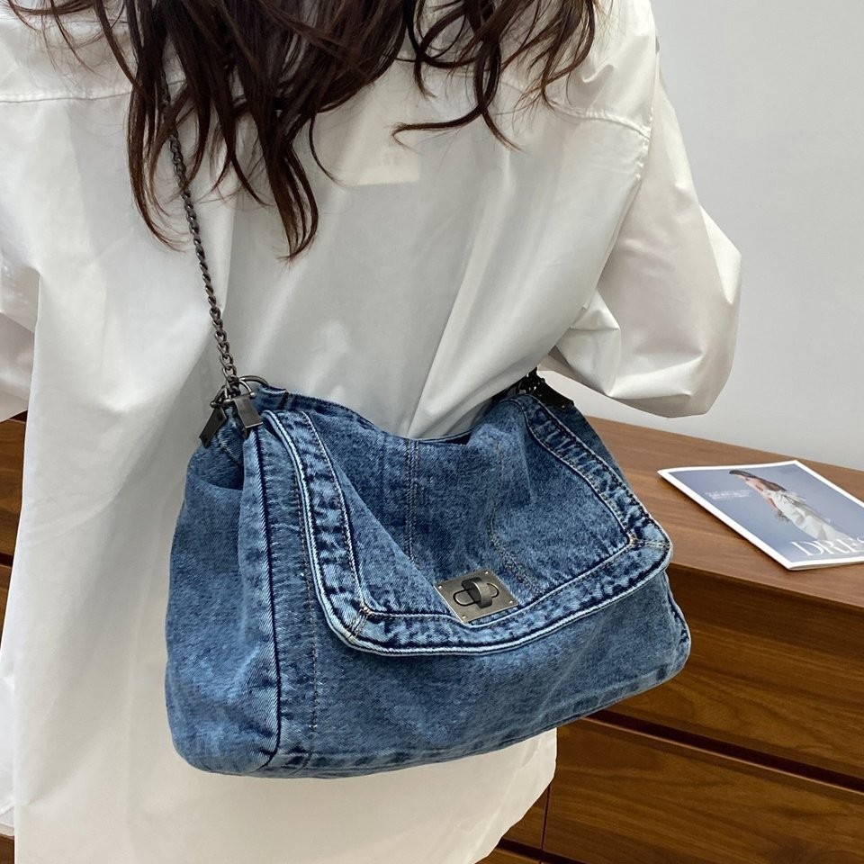 Cross-border denim bag for women 2025 Spring/Summer New fashion chain bag, large-capacity tote bag, single-shoulder bag details Picture