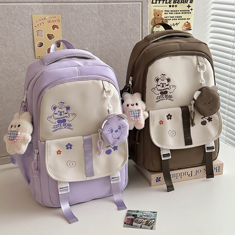 Student schoolbag in ins style, backrest, fresh and clean, junior and senior high school backpack, durable travel backrest, campus color-blocking backpack full figure