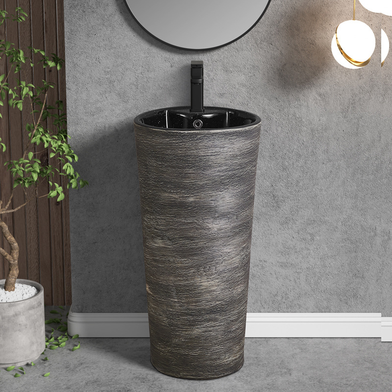 Light luxury retro ceramic column basin, one-piece floor-standing washbasin, household bathroom, balcony washbasin, one-piece basin Specification drawing