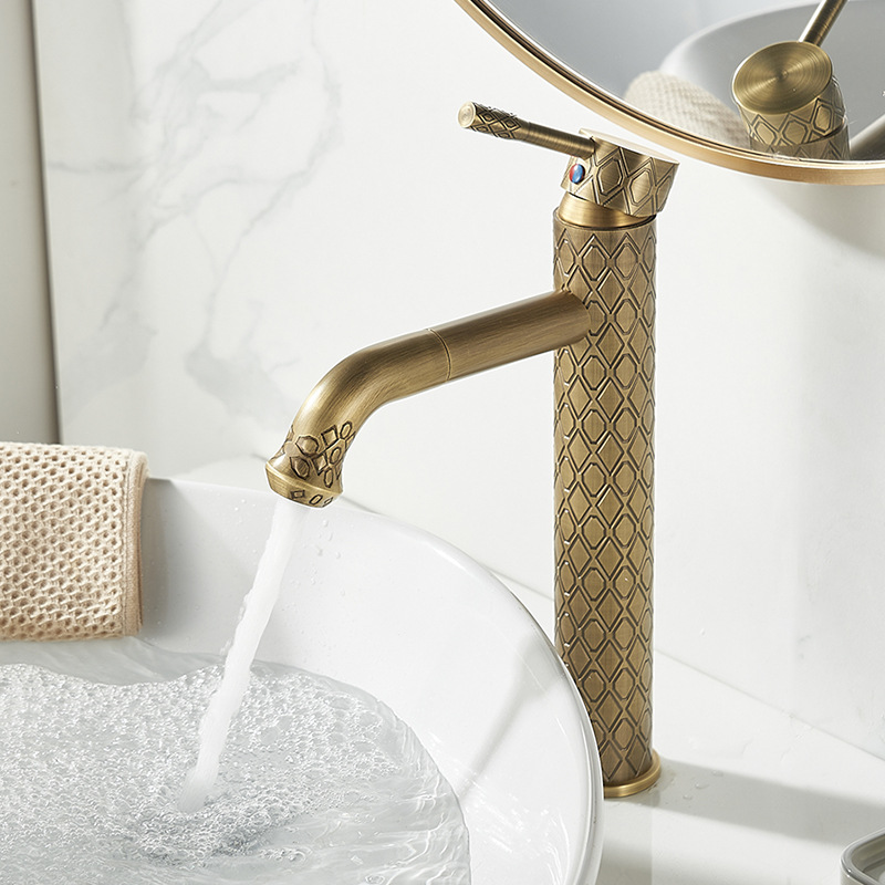 European-style all-copper retro carved faucet, antique washbasin faucet, washbasin, hot and cold water basin, high-end copper material Specification drawing