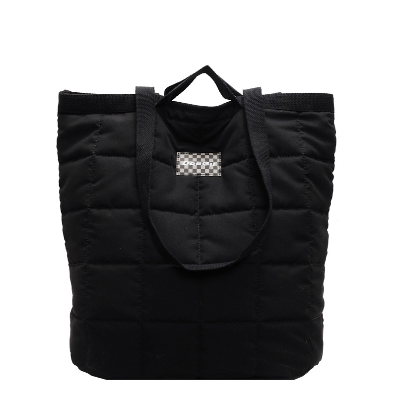 Trendy autumn and winter diamond-patterned cotton bags, casual single-shoulder bags, large-capacity tote bags, new Japanese-style commuter bags for women Item Picture