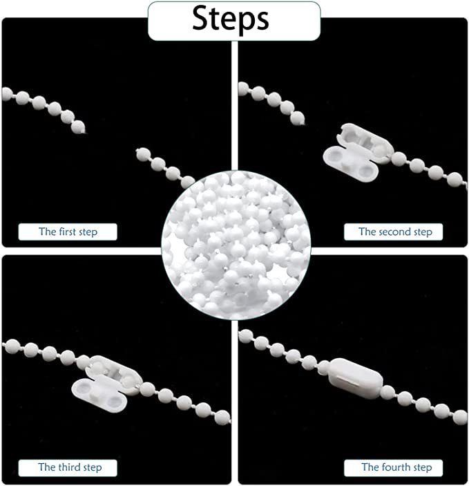 Available in stock: 10-meter bead chain, 10-piece bead buckle set, roller blind curtain accessories, 4.5*6MM close-string beads Application Scenario