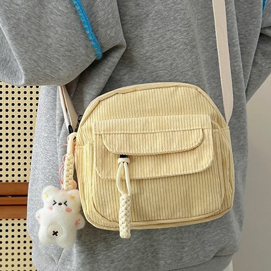 Crossbody bag for women, retro and versatile, Haraju-style corduroy backpack, simple and versatile, casual student small crossbody bag, mobile phone case full figure