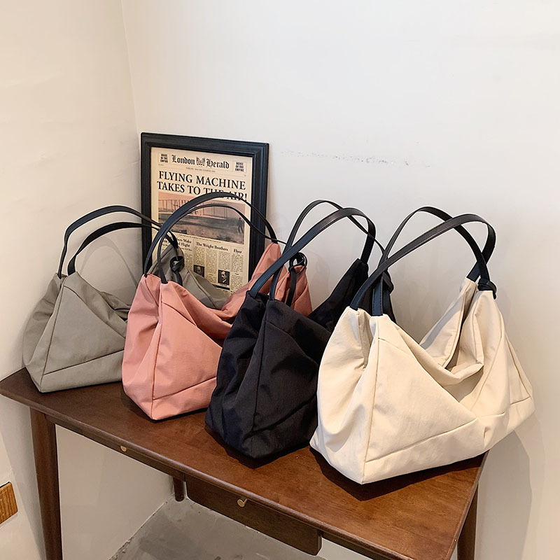 Bag Women 2021 New Style Japanese and Korean version hand-held women's bag, solid color nylon canvas bag, large capacity tote bag, single-shoulder bag Specification drawing
