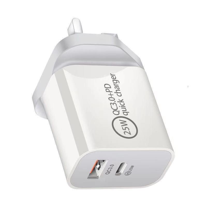 25W dual-port PD Australian standard charger, SAA Australian standard PD+QC3.0 adapter, 25W UK and European standard PD dual-port direct charging Application Scenario