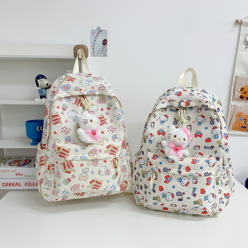 New casual backpack, Korean-style Instagram simple backpack, cute printed girl, large capacity, lightweight student schoolbag full figure