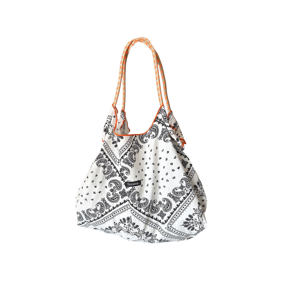 35243 Vintage cashew patterned canvas bag, large-capacity single-shoulder bag, casual shopping bag, shopping miscellaneous handbag Item Picture