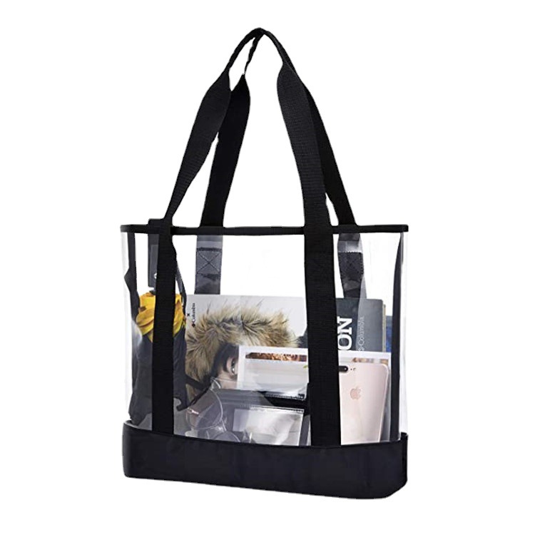 Customized cross-border Amazon single-shoulder hand-carry supermarket shopping bags, popular large-capacity waterproof transparent shopping bags Item Picture