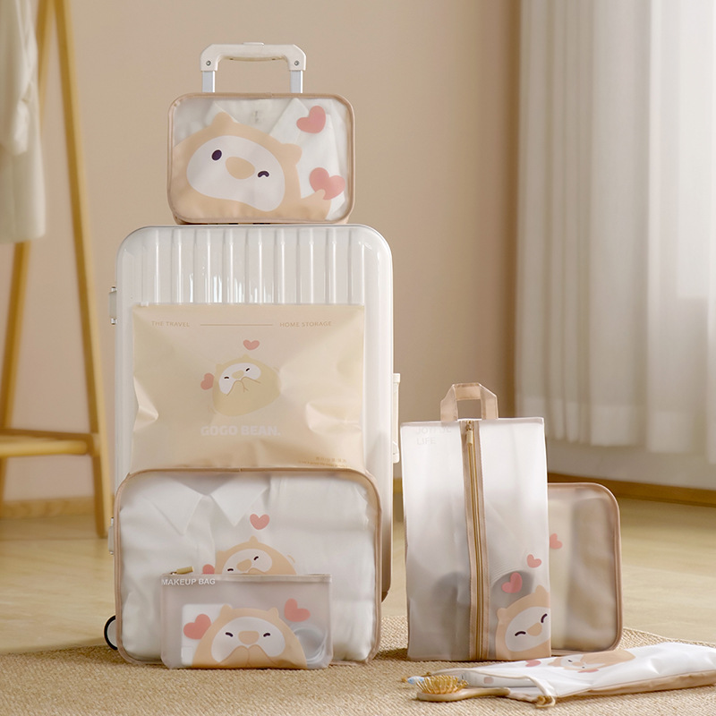Cartoon storage bag TPU travel storage six-piece set, large storage bag for clothes, multi-functional, thickened, water-resistant full figure