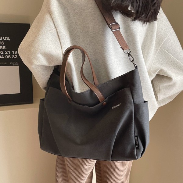 New large-capacity single-shoulder bag from Japan and South Korea, canvas women's bag, fashionable and trendy crossbody tote bag for women's commuting and college students Specification drawing