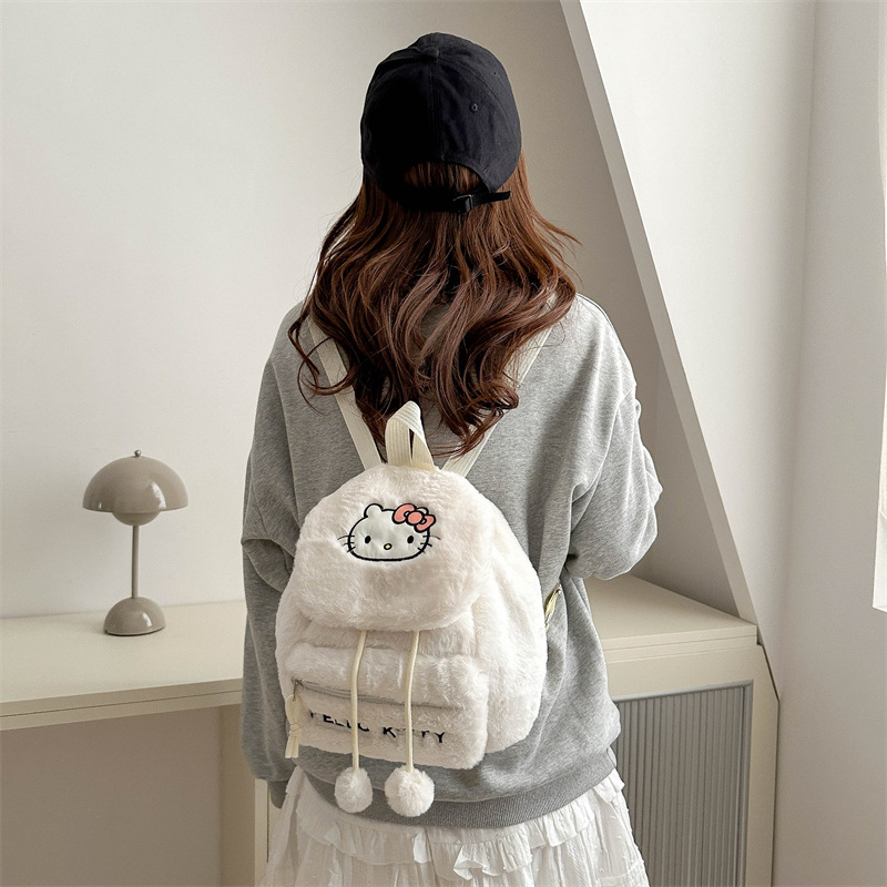 New cute embroidered Kuromi Melody plush backpack, large-capacity backpack, soft girl niche flip-top backpack Application Scenario