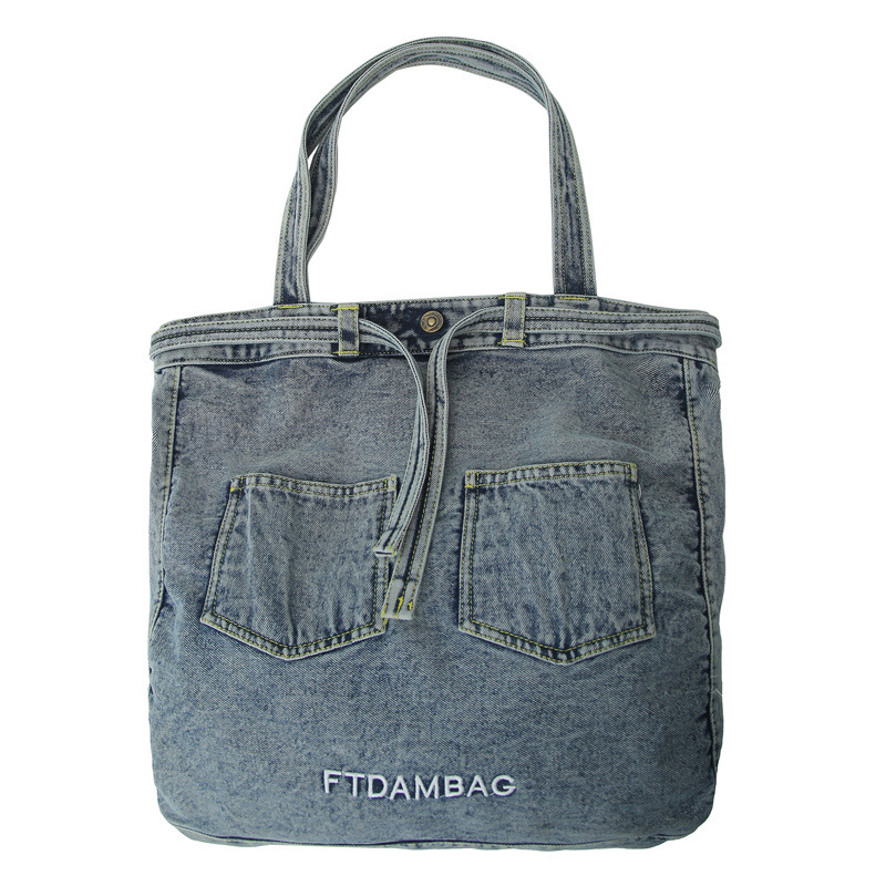 Retro washed denim canvas bag, 2024 new large-capacity commuter tote bag, fashionable and casual single-shoulder handbag Item Picture