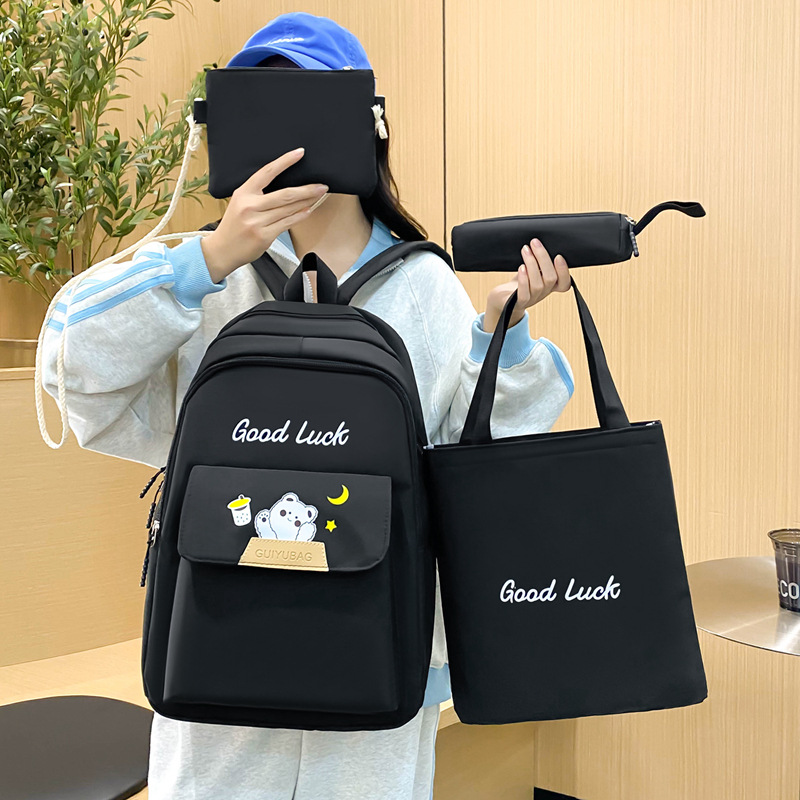 Large-capacity backpack, simple and multi-functional casual backpack in Korean style, cute for girls, solid color schoolbag for junior and senior high school students Application Scenario