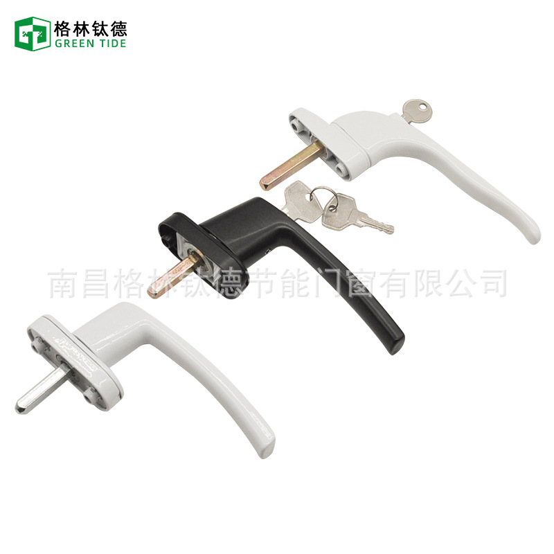 Thickened and enlarged plastic-steel window and door transmission handle with key, inward-opening handle with lock, interlocking handle lock, outward-opening window full figure