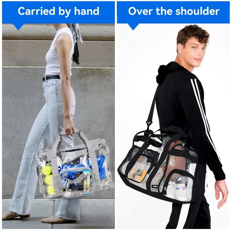 The new cross-border PVC transparent stadium travel handbag is a portable outdoor fashion cross-border travel bag Specification drawing