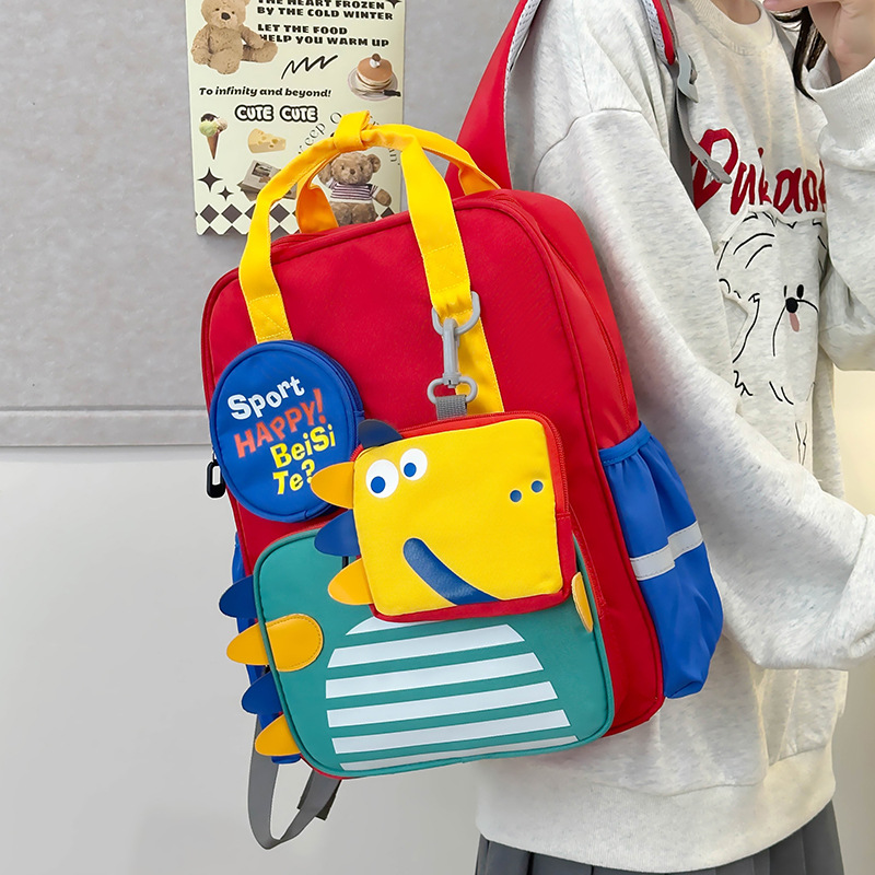 New schoolbag for primary school students from grades one, two to three and five, Korean-style cute dinosaur, high-quality lightweight backpack full figure