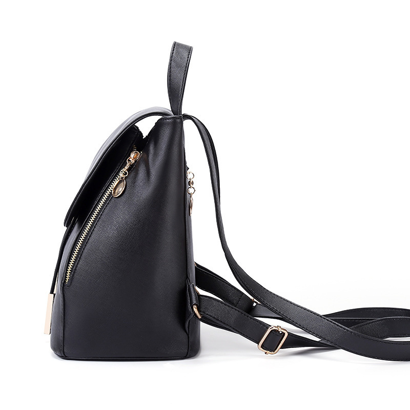 2019 New double-zipper iron-edge drawstring flip cover PU Korean version backpack, fashionable women's backpack, women's bag manufacturer Specification drawing