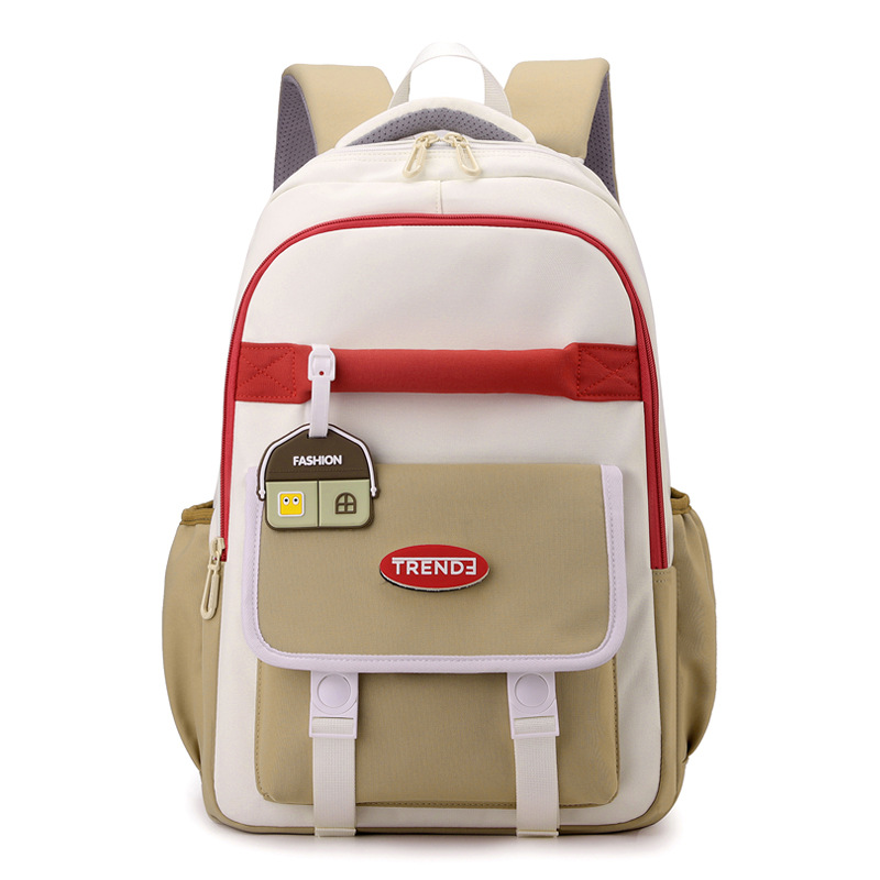 A large-capacity, lightweight backpack for girls in junior high school, a cute color-blocking backpack for primary school students from grades three to six Item Picture