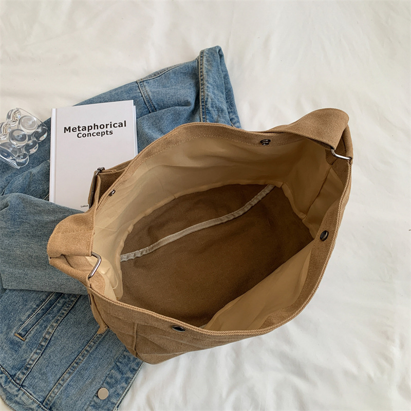 2022 New large-capacity canvas bag for women, simple single-shoulder bag with letter print, laid-back style, retro Korean style women's bag Application Scenario