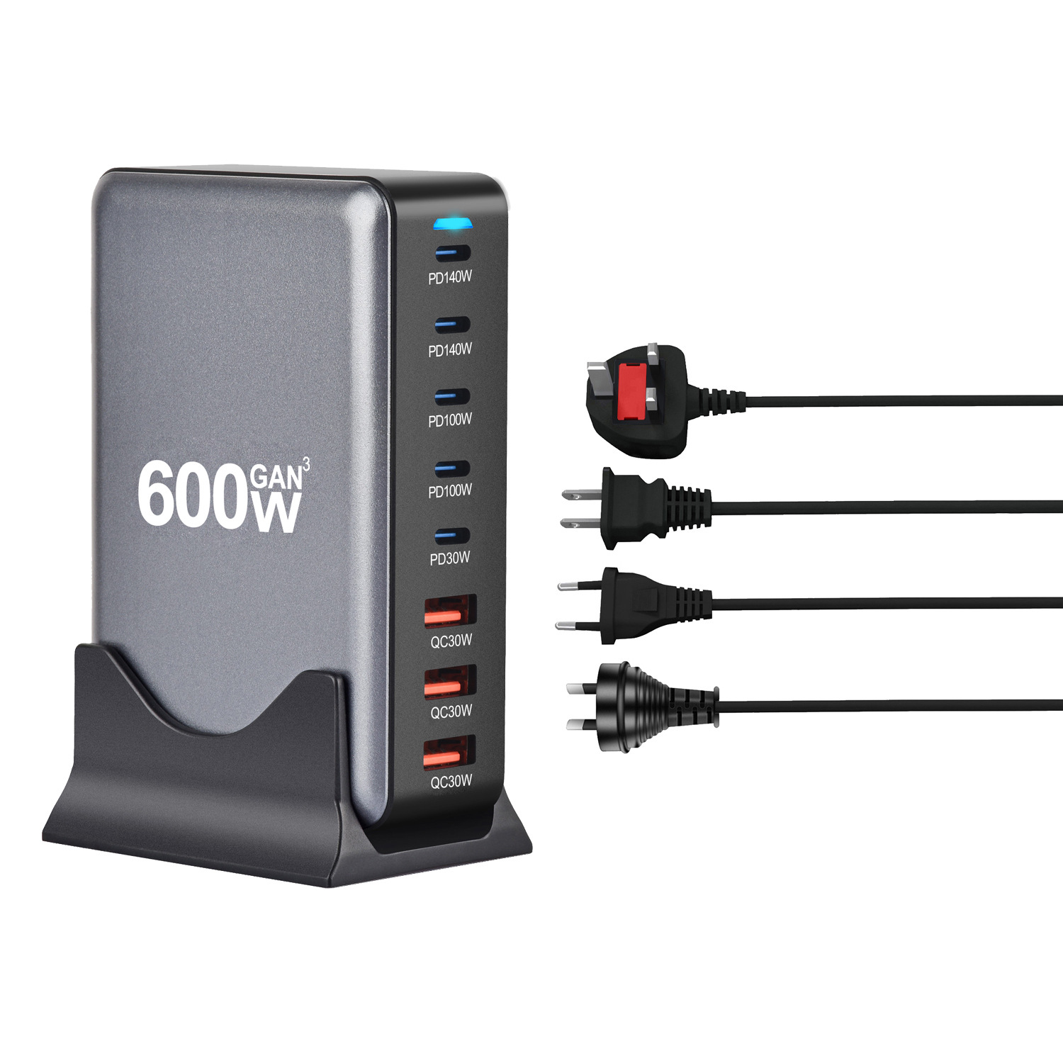 New 600W gallium nitride charger PD3.1 adapter, cross-border new product, single-port 140W multi-functional desktop charger Specification drawing