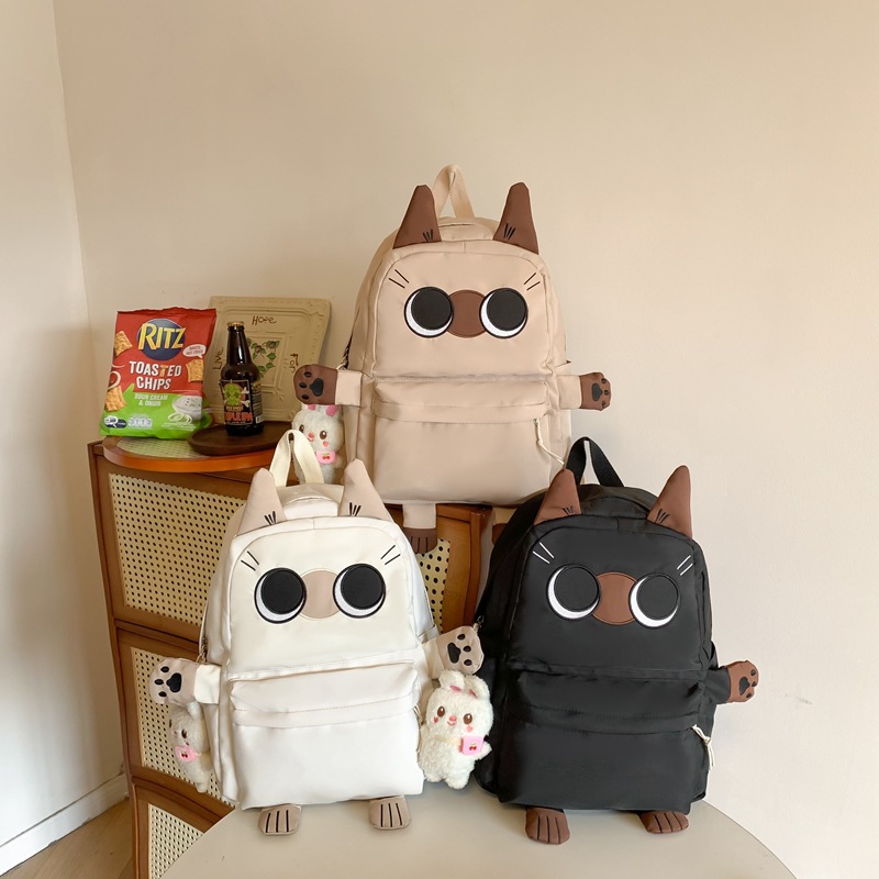 Cross-border schoolbag, cute kitten for junior high school students, ugly and cute backpack, large-capacity schoolbag for senior high school students, backpack travel full figure