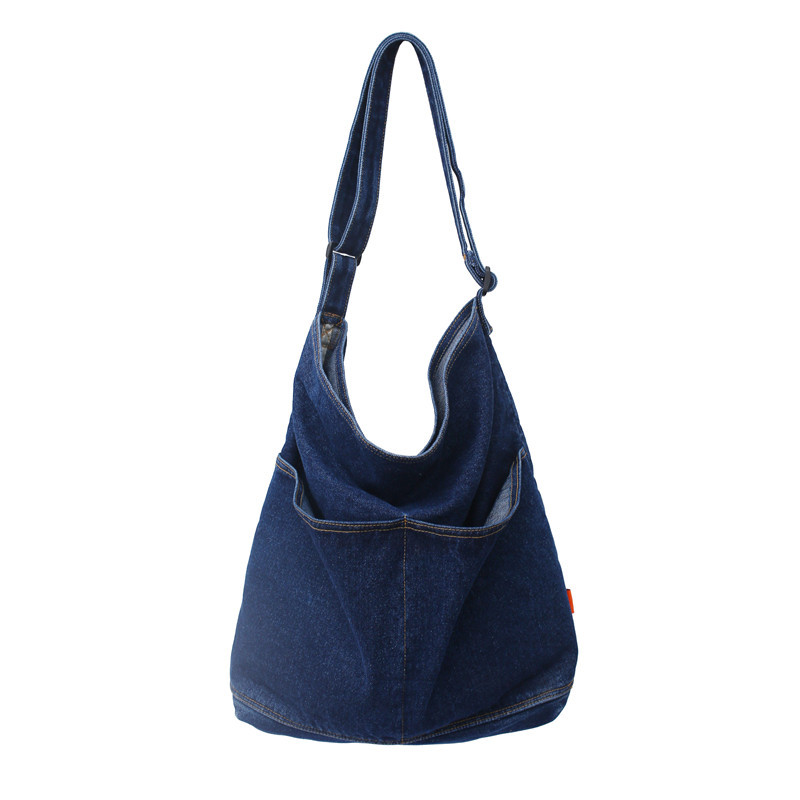Order denim canvas bags, women's single-shoulder bags, Korean retro school style casual shopping bags, and large-capacity class backpacks Item Picture