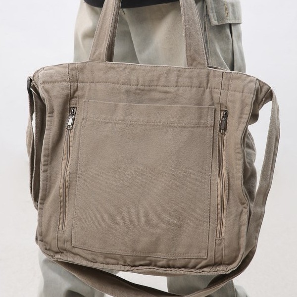 Male college student class backpack 2024 New style retro casual canvas bag, female large-capacity laid-back crossbody bag details Picture