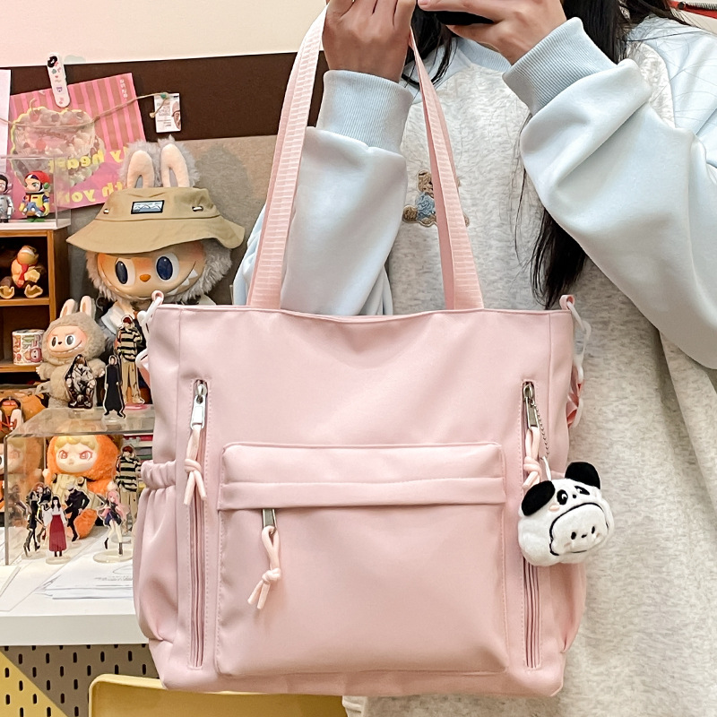 Retro and versatile commuter tote bag, fashionable large-capacity single-shoulder bag, girl's handbag, student tutorial class backpack details Picture