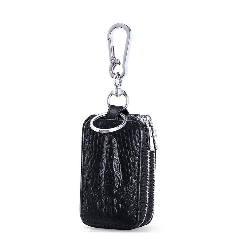 Crocodile-patterned Lu men's car key bag, waist hanging mini key protection case, universal high-end zipper, genuine leather solid color Item Picture