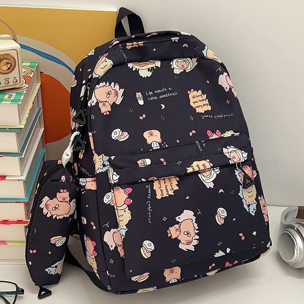 Junior high school cartoon simple, light, casual and versatile printed kabi Bala schoolbag, Japanese and forest-style backpack for students details Picture