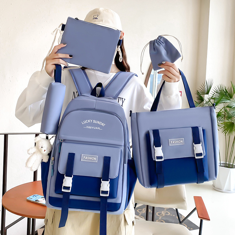 Forest-style simple schoolbag for girls, Korean version, lightweight and large-capacity backpack, five-piece set for hand-held after-school tutoring in primary and junior high school Specification drawing