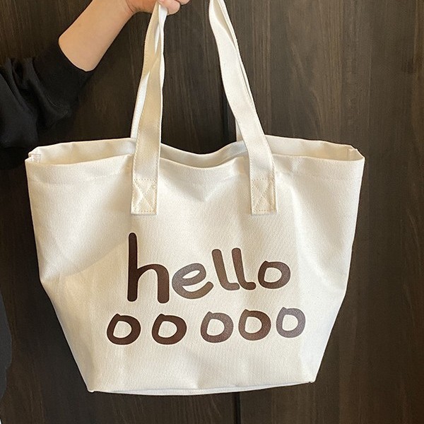 The new Korean version canvas bag, large-capacity single-shoulder lettered tote bag, simple and casual trendy bag, student shopping bag trend details Picture