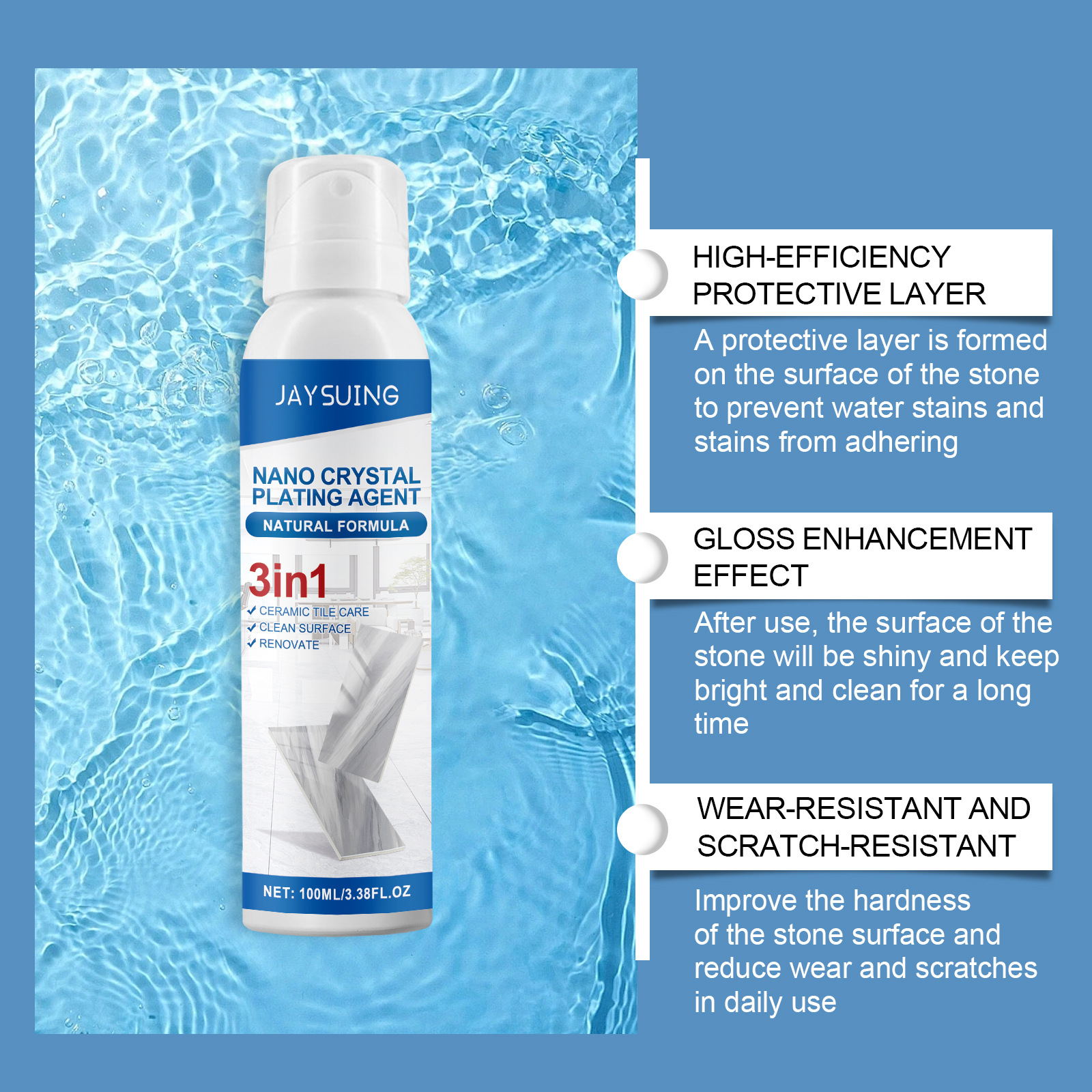 Youdaoplaceholder0 Stone nano crystal coating spray for tile and stone scratches, brightening and refreshing crystal coating agent spray Application Scenario