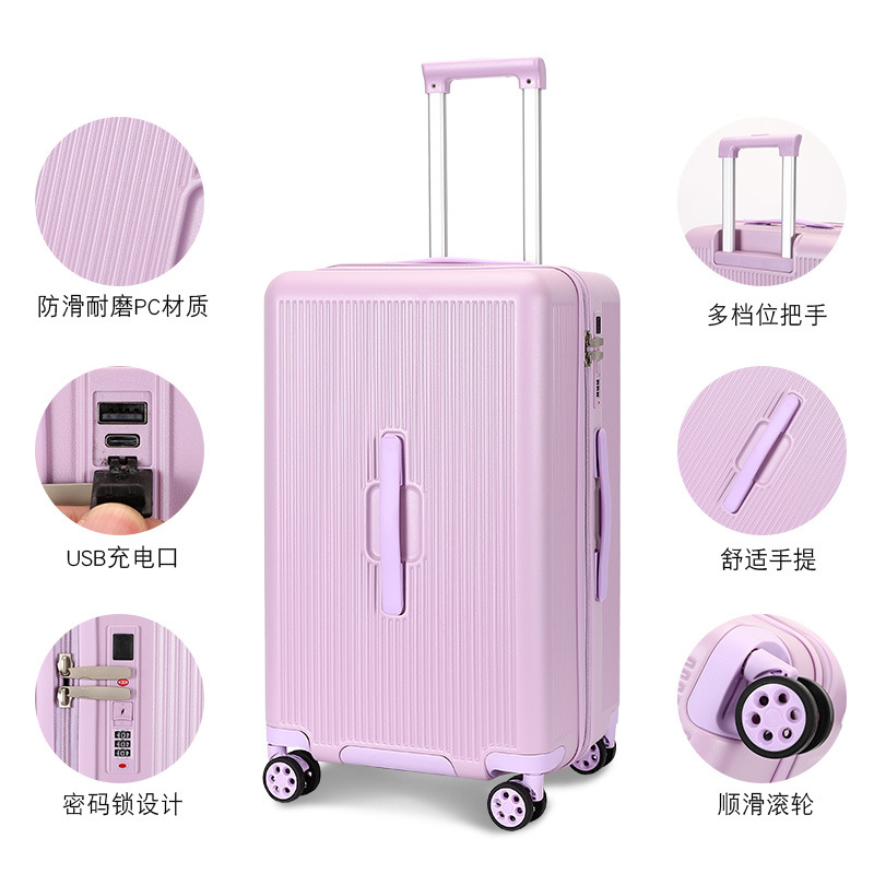 Super-large capacity password suitcase, ins swivel wheel handle case, USB charging, men's and women's zipper travel case details Picture
