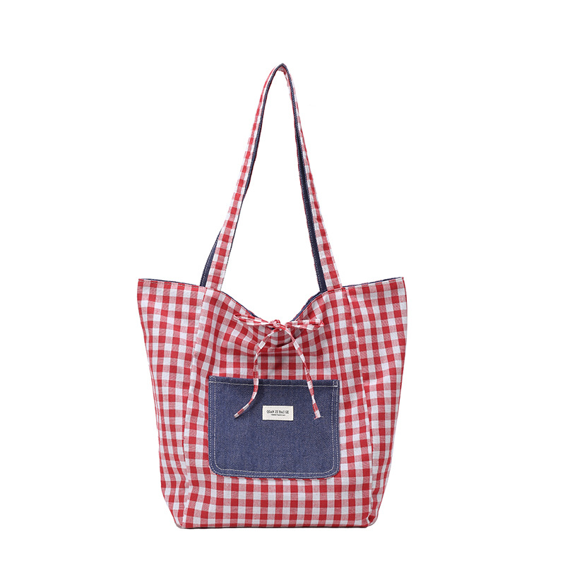 Double-sided backpack checkered canvas bag for women, high-end, light luxury, large-capacity bag, fashionable single-shoulder hand-carry tote bag Item Picture